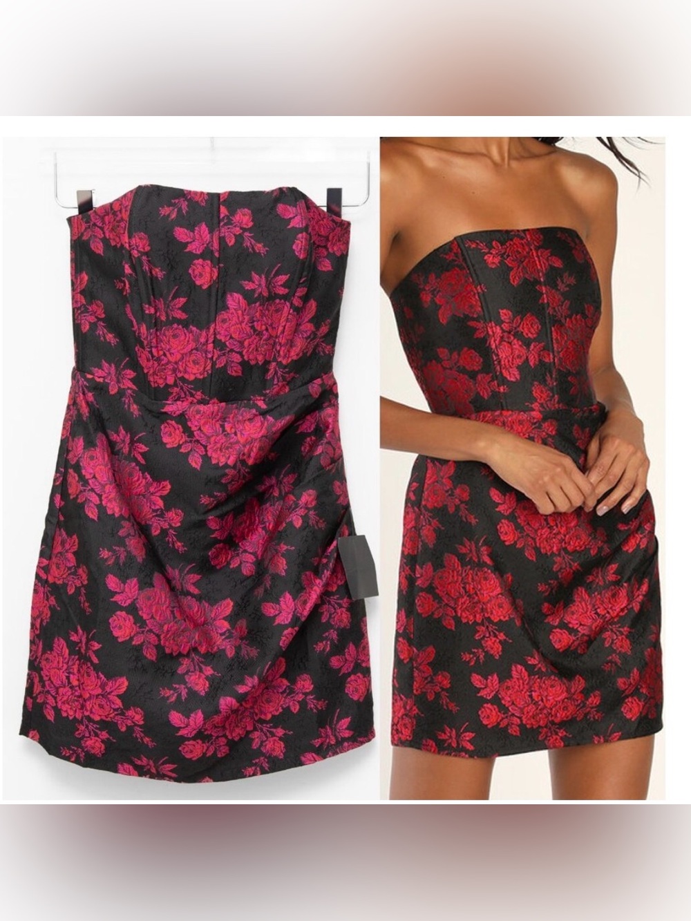 Lulus Made for Elegance Floral Jacquard Strapless Mini Dress Black Pink Size XS